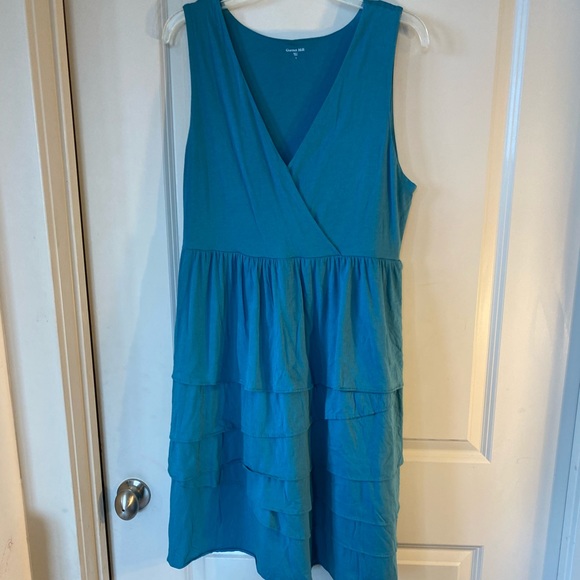 Garnet Hill Teal Blue Sleeveless V-Neck Tiered Ruffle Skirt Dress, size Large - Picture 8 of 8
